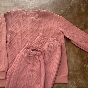 Soft Knit Loungewear Women's M Long Sleeve Crewneck Shirt Pant Set Dusty Pink